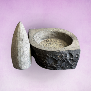 Stone Mortar and pestle boat shaped shaped (Khalbatta)